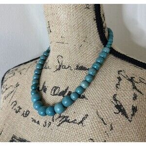 Wooden Beaded Graduated Necklace Fashion Jewelry Round Blue Green Teal Colored